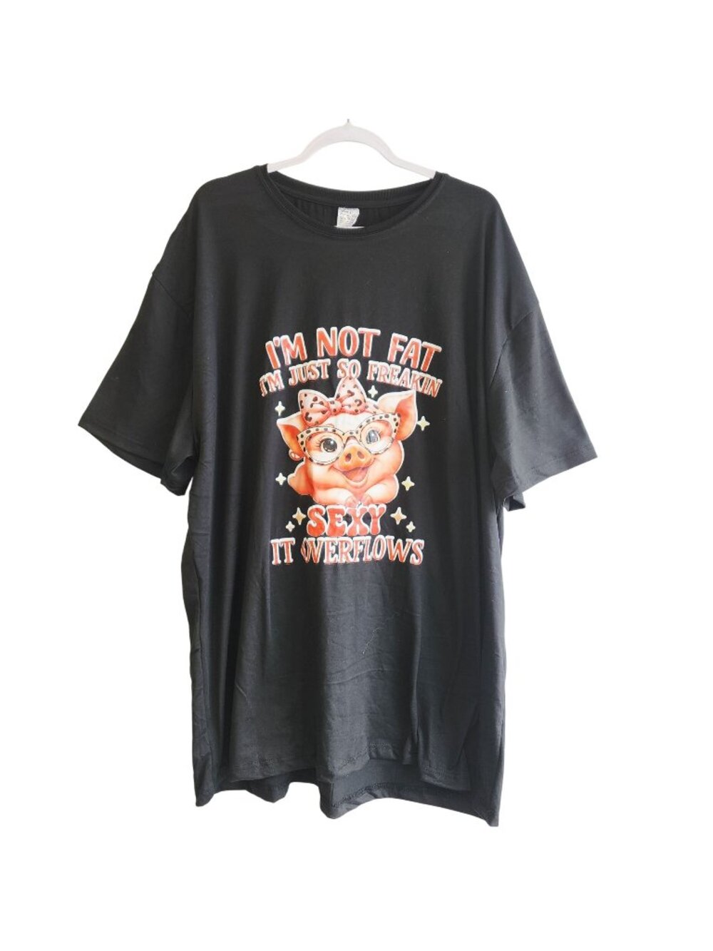 Im Not Fat Oversized Graphic T-Shirt Funny Pig Design Mens 4XL Womens 5XL Black